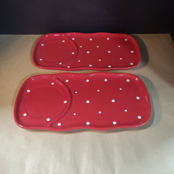 Pair of Temp-tations Red Polka Dot Presentable Ovenware Sandwich Trays