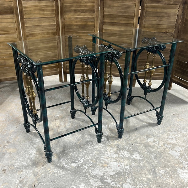 Brass Beds of Virginia Pair of End Tables / Night Stands with Glass Tops