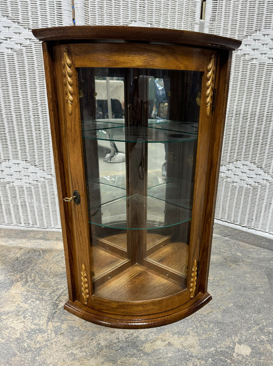 Small Locking Corner Curio with 2 Glass Shelves & Key