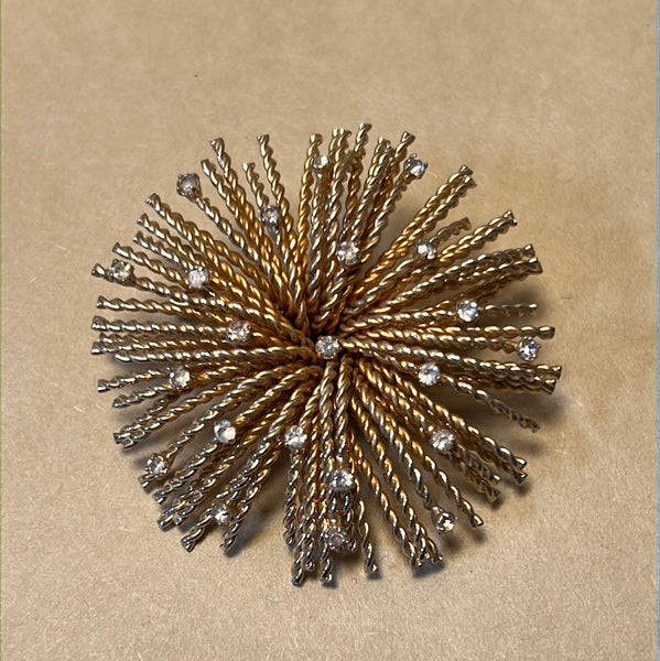Vintage Starburst/Fireworks Gold Tone Pin with Crystals