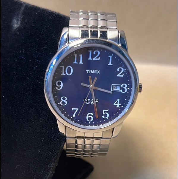 Men’s Silver Tone Timex Watch (Blue Face)