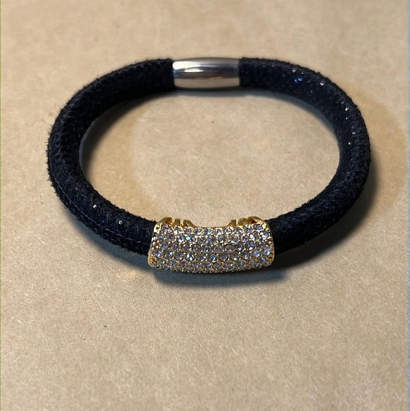 Black Brighton Bracelet with Faux Diamond Accent