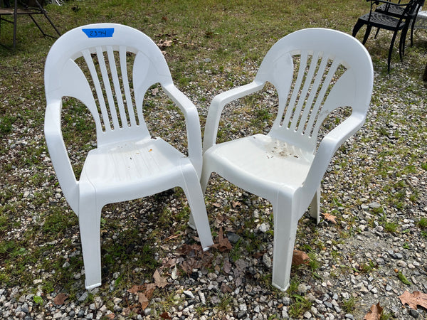 Pair of White Plastic Stackable Chairs