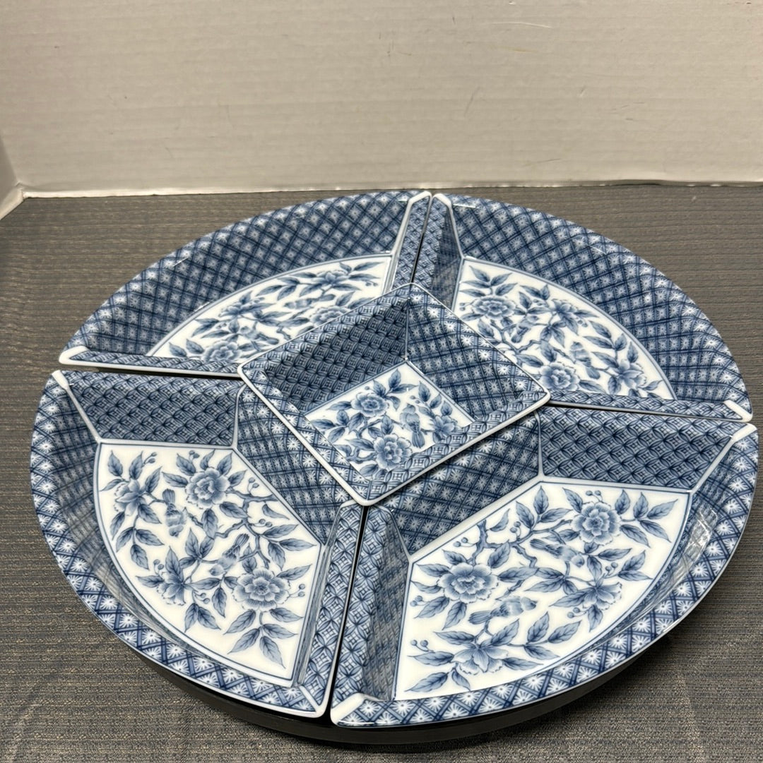 Two Replacement Dishes for Japanese Porcelain Lazy Susan - Blue