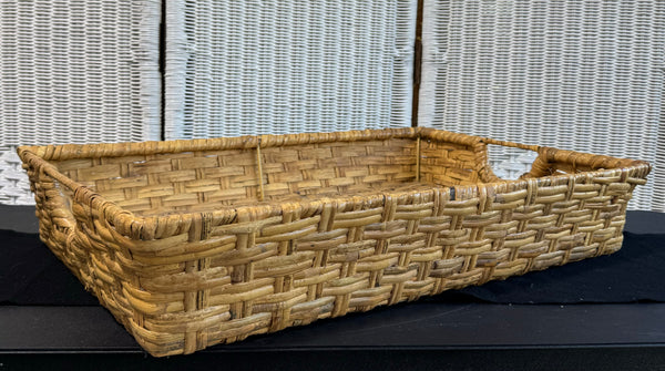 Large Woven Rattan Double Handled Basket Tray