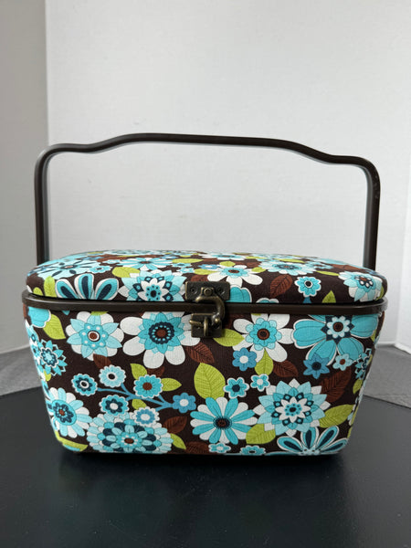 Retro Blue Floral Philippines Sewing Basket