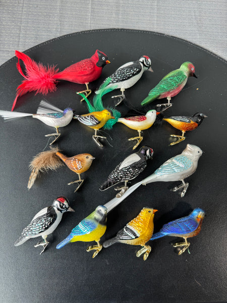 Lot of 13 Old World Christmas Blown Glass Clip On Bird Ornaments Plus Extras