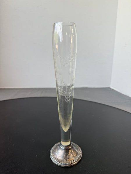 Sterling Silver & Etched Glass Weighted Bud Vase