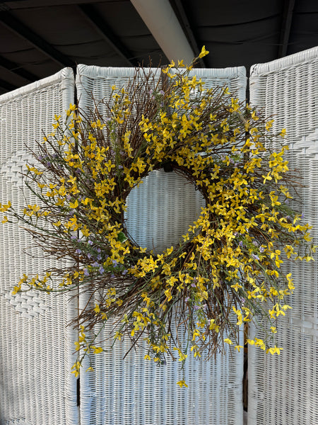 Faux Yellow Forsythia Grapevine Spray Wreath