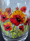 Hand Painted Poppies Glass Planter Signed by Local Artist Ginger Olansen