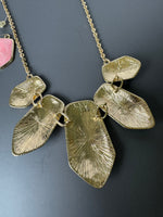 Hope Collection Pink & Green Swirled Stone Geometric Gold Tone Necklace & Earrings Set