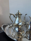 Fisher 5-Piece Sterling Silver Tea Set with Silver Plate Serving Tray