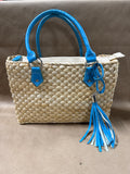 Seagrass Woven Handbag With Turquoise Accents (B)