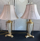 Pair of Lenox by Quoizel Porcelain & Brass 3-Way Lamps (WORKS)