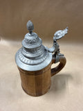 (D) Wooden Beer Stein With Pewter Lid  *** READ DESCRIPTION ***