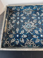Pier 1 Imports Indonesia Blue Mosaic Glass & Wooden Tray