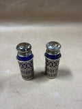 Leonard Cobalt Blue & Filigreed Silver Plate Salt & Pepper Shakers // 2 Sets Available // PRICED INDIVIDUALLY