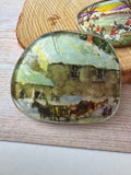 Pair of Scenery Hand Made Transfer Art Brooches