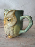 Seafoam Green Glazed Pottery Owl Coffee Mug