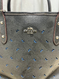 Coach City Toti in Perforated Crossgrain Leather;  Black Exterior with Blue Backed Butterfly Cutouts