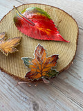 Trio of Enamel Autumn Leaf Brooches