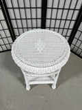 White Wicker Round Side Table with Glass