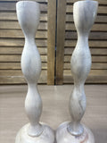 Pair of Curvy White Wash Candleholders