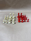 (A) Red And White Drueke Chess Pieces With Case — 32 Pieces