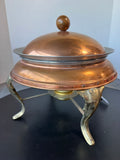 Copper & Brass Vintage Chafing Dish with Wooden Accents