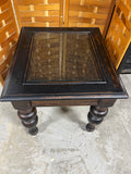 End Table with Glass; Rattan Accents