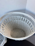 Pair of White Woven Wicker Baskets