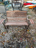 Bronze tone and wood Rocking Bench w/Fixed Side Tables