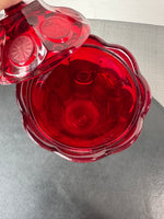 (B) Fostoria Ruby Red Coin Glass Covered Pedestal Urn