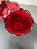 (B) Fostoria Ruby Red Coin Glass Covered Pedestal Urn