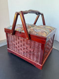 Dark Stained Wooden & Woven Vintage Sewing Basket