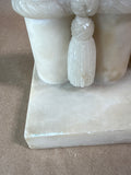 Alabaster Pair of Carved Column Pillar Candlesticks with Rope-Twist Detail