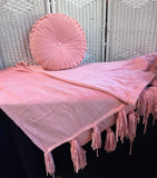 Soft Coral Fringed Throw with Matching Decorative Pillow