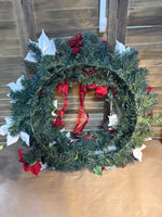 (A) Red And White Poinsettia Christmas Wreath