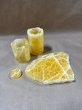 4 Piece Honeycomb Calcite Candle Holders And Honeycomb Calcite Slabs