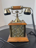 Siecle Collection French Style Floral Embossed Metal & Wooden Rotary Phone