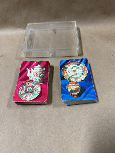 (B)Set Of 2 Asian Inspired Porcelain Playing Cards With Case