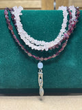 Garnet/Rose Quartz Necklace with Goddess Pendant (Sterling Clasp)
