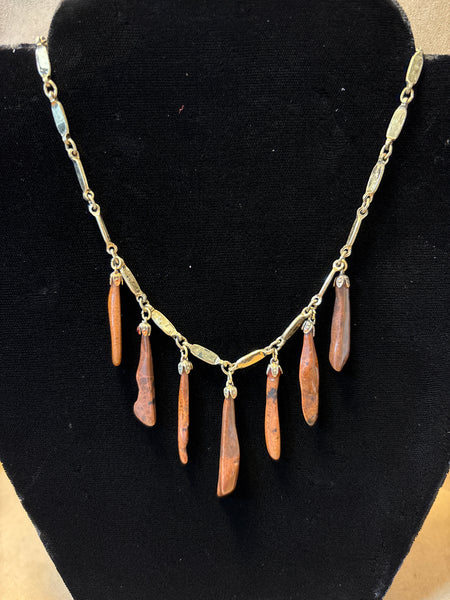 Gold Tone Necklace with Brown Stone