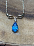 14K Gold Necklace with Blue Topaz/Diamond Removable Pendant