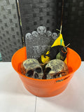 Orange Plastic Bucket with Halloween Decor