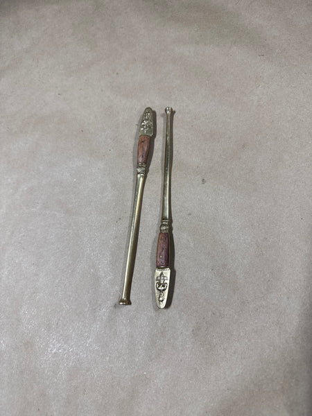 Pair Of Wood And Brass Oars — Samran Thailand