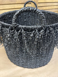 Large Black Basket with Fringe