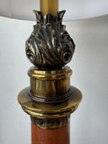 Stiffel Torchiere-Style Table Lamp with Brass Accents & Fluted Wooden Column (WORKS)