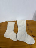 Primitive Style Needlepoint Stockings With Lace Border - Pair