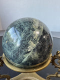 Green Marble Sphere on Vintage Brass Dragon Stand